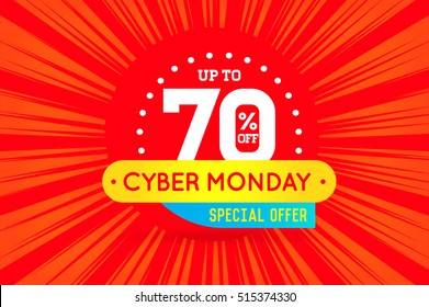 Cyber Monday Sale Sign Banner Poster ready for Web and Print. Vector. Super, Mega, Huge Sale with Special Offer