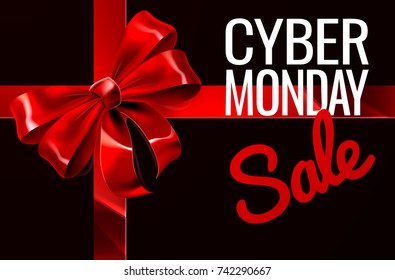 A Cyber Monday Sale sign with a red gift present ribbon and bow
