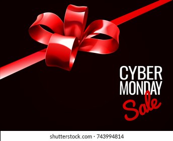 A Cyber Monday Sale Sign With A Red Gift Bow And Ribbon