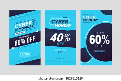 Cyber monday sale social media stories template design collection