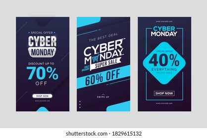 Cyber monday sale social media stories template design collection