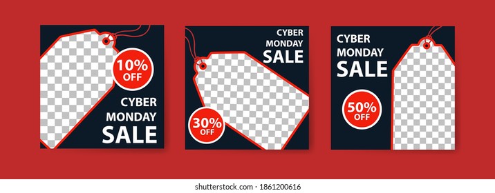 Cyber Monday Sale. Social media post templates for digital marketing and sales promotion on Cyber Monday. Offer social media banners. vector photo frame mockup illustration