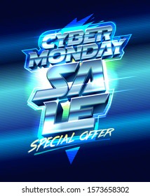 Cyber monday sale, special offer, vector illustration 80's years style