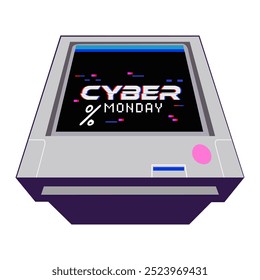 Cyber Monday Sale Special offer Poster. Online shopping concept. Vector banner for Cyber Monday promo events on e-commerce platforms, marketplaces. Text CYBER MONDAY, loading and super sale