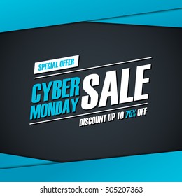 Cyber Monday Sale. Sonderangebot Banner, Rabatt bis zu 75% Rabatt. Banner für Business, Promotion und Werbung. Vektorgrafik.