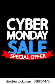Cyber Monday Sale, special offer, red ribbon, poster design template, vector illustration