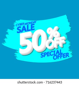 Cyber Monday Sale, special offer, discount 50% off, banner design template, vector illustration