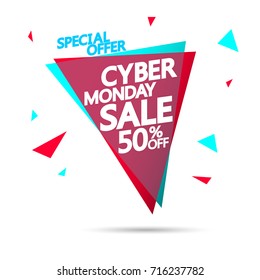 Cyber Monday Sale, special offer, discount 50% off, banner design template, vector illustration