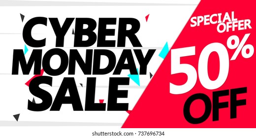 Cyber Monday Sale, special offer, discount 50% off, poster design template, vector illustration