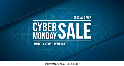 Cyber monday sale, special offer. Wide Banner. Vector illustration. 