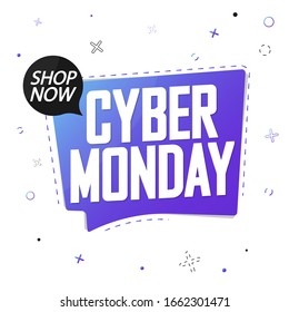 Cyber Monday, Sale speech bubble banner design template, mega discount tag, app icon, vector art and illustration