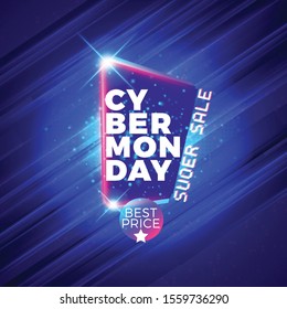 Cyber Monday sale sticker. Discount banner. Special offer sale tag on dark blue background. Vector illustration