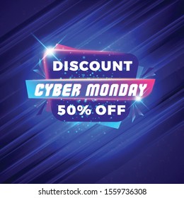 Cyber Monday sale sticker. Discount banner. Special offer sale tag on dark blue background. Vector illustration