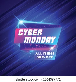 Cyber Monday sale sticker. Discount banner. Special offer sale tag on dark blue background. Vector illustration