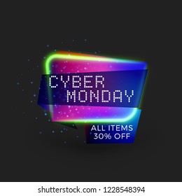 Cyber Monday sale sticker with lights effects. Special offer sale tag. Vector illustration.