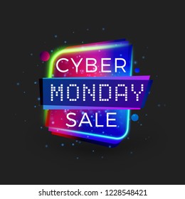 Cyber Monday sale sticker with lights effects. Special offer sale tag. Vector illustration.