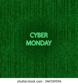 Cyber monday sale symbol and online sales concept as an internet holiday celebration for product discounts on websites on binary background.