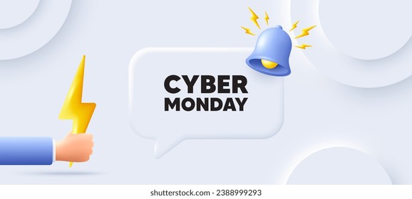 Cyber Monday Sale tag. Neumorphic background with chat speech bubble. Special offer price sign. Advertising Discounts symbol. Cyber monday speech message. Banner with energy. Vector