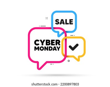 Cyber Monday Sale tag. Ribbon bubble chat banner. Discount offer coupon. Special offer price sign. Advertising Discounts symbol. Cyber monday adhesive tag. Promo banner. Vector