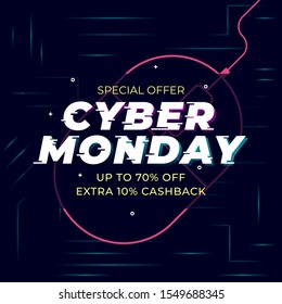 Cyber Monday Sale Template Banner. Online Shopping And Marketing Concept