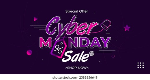 Cyber Monday venta banner promoción ilustración de vector diseño de plantilla de fondo