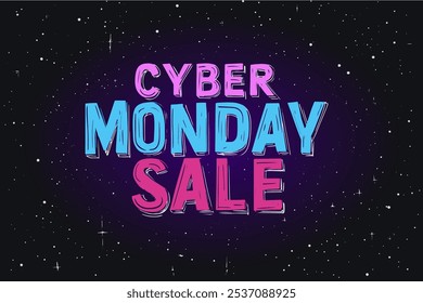 Cyber Monday sale text banner template. Promotion shopping promo discount offer glowing drawing lettering vector illustration
