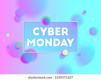 Cyber monday sale. Text. Vector artwork. Minimalism concept. Print, poster, banner, wallpaper, card. Blue, pink, yellow, green, purple. Gradient neon colors.