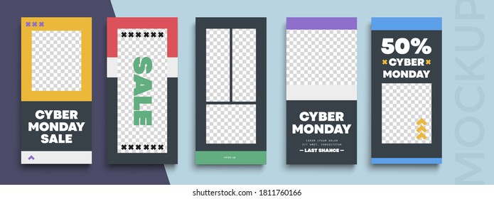 Cyber Monday Sale. Trendy editable Instagram Stories template. Design  for social media. 