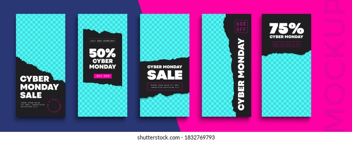 Cyber Monday Sale. Trendy editable 
Instagram Stories template. Design  for social media. 