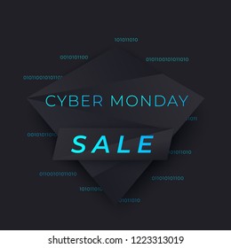 cyber monday sale vector banner, geometric dark design