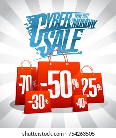 Cyber monday sale vector design with red paper bags