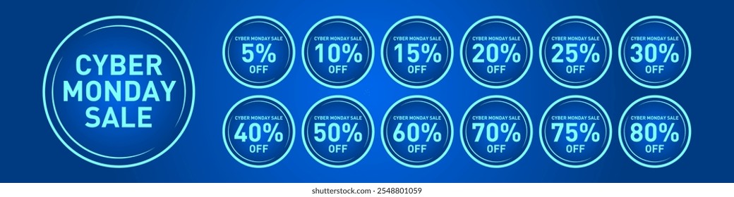 Cyber Monday Sale Vector Discount Sticker Tag Set