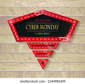 Cyber Monday Sale. Vector illustration. On wooden background