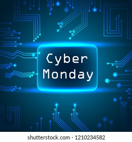 cyber Monday, sale, vector technological background with backlight