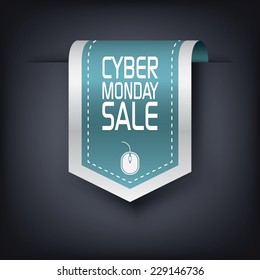 Cyber Monday sale vertical ribbon element for websites advertisement. Eps10 vector illustration