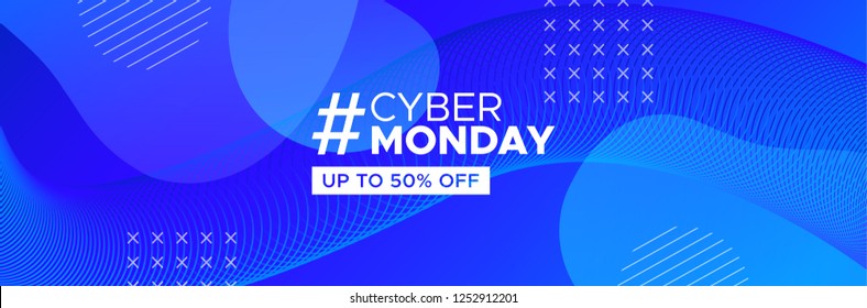 Cyber Monday sale web banner for online store discount or special offer, Technology promotion background with blue abstract shapes.