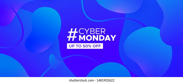 Cyber Monday sale web banner for online store discount or special offer, Technology promotion background with blue abstract gradients.