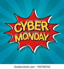 Cyber Monday Sale Web Banner Pop Art Comic Discount Poster Vector Illustration