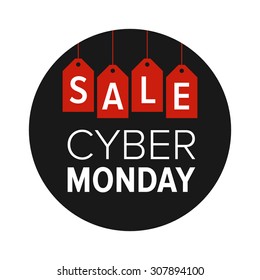 Cyber Monday sale website display with red hang tags vector promotion