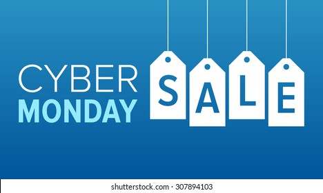 Cyber Monday sale website display with hang tags vector promotion