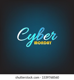 Cyber Monday sales design template. Vector illustration of a neon lamp with digital light, particles, and light effects.