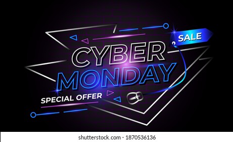 Cyber Monday sales in neon style. Suitable for banner, flayer, sosmed, editorial design and other related occasion