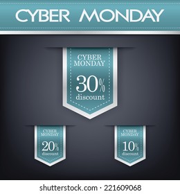 Cyber monday sales web elements with banners and discounts. Eps10 vector illustration.