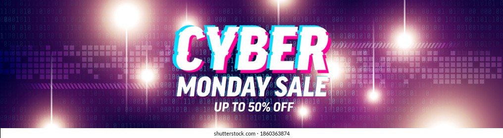 Cyber Monday SaleSpecial offer Poster with Binary code and  Futuristic abstract Background for Retail,Shopping or Promotion.Cyber Monday and Online shopping concept.Vector illustration EPS10