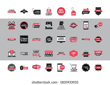 cyber monday, set icons label, banner promotion sale offer season vector illustration