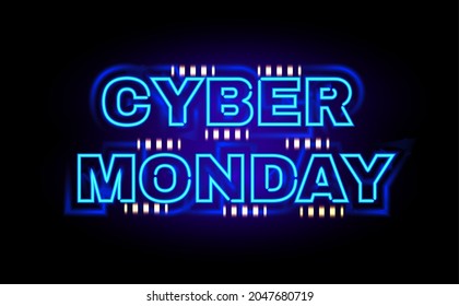 Cyber Monday shining banner with neon light