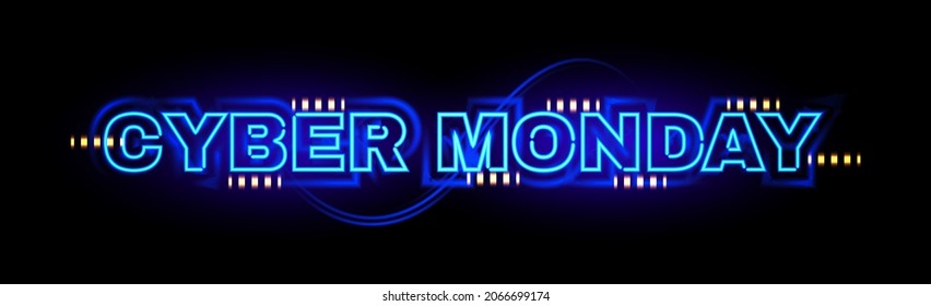 Cyber Monday shining banner with neon light