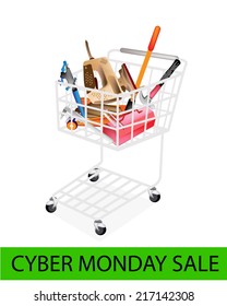Cyber Monday Shopping Cart Full with Various Type of Auto Service and Repair Tool Kits for Black Friday Shopping Season and Biggest Discount Promotion in A Year. 