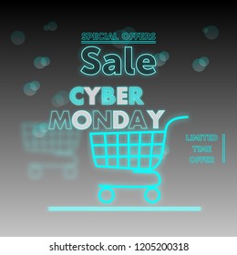 Cyber Monday. shopping carts with the inscription  sale special offer two. Banner and Label for Website. Vector illustration.