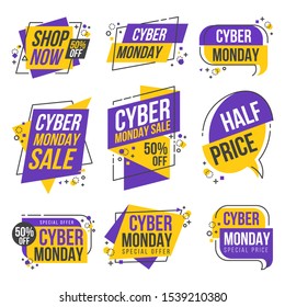 Cyber Monday Shopping Day Origami Banner Label Design Collection. Vector illustration